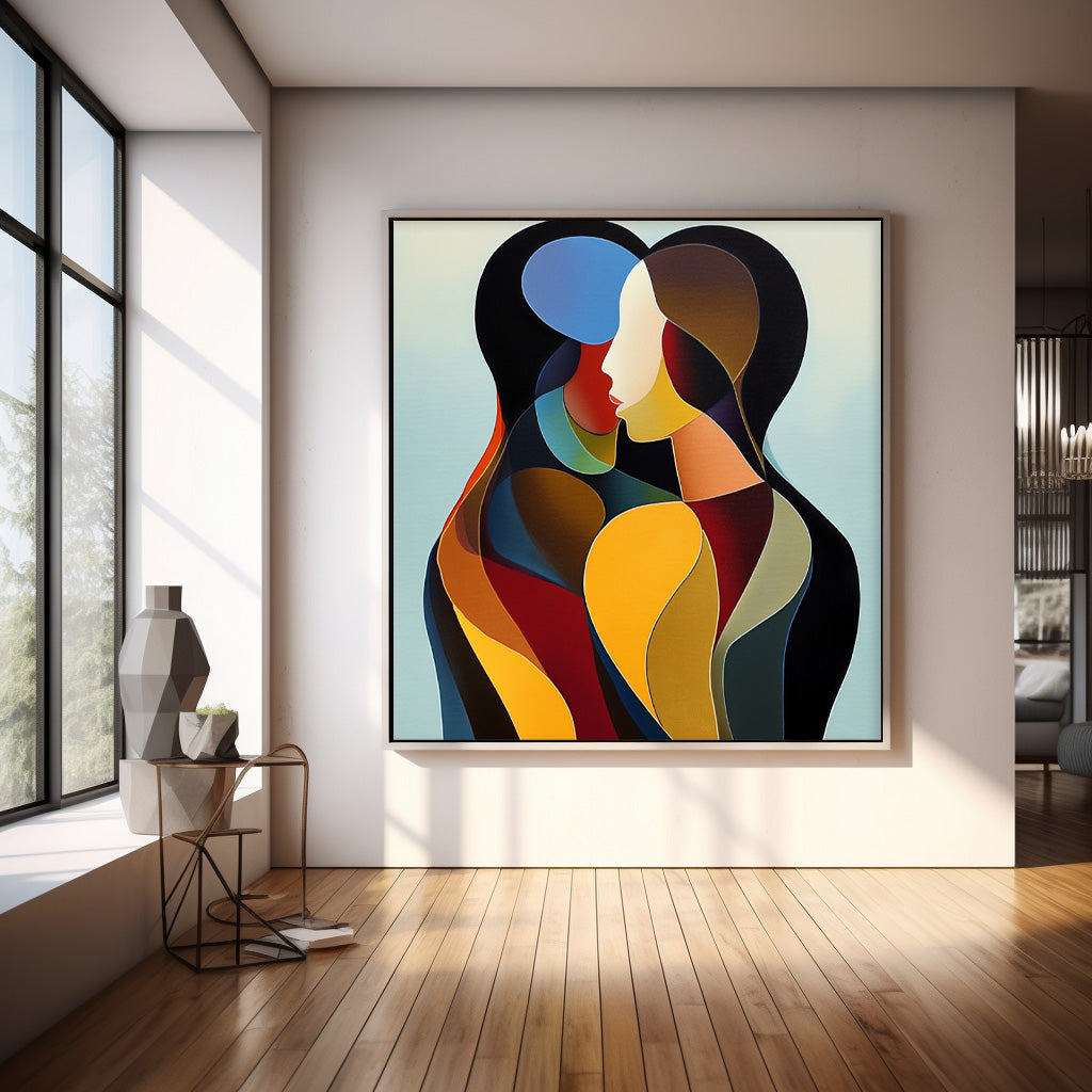 Original Figure Acrylic Painting Canvas Colorful Lovers Abstract Wall Art Square Large Portrait Artwork