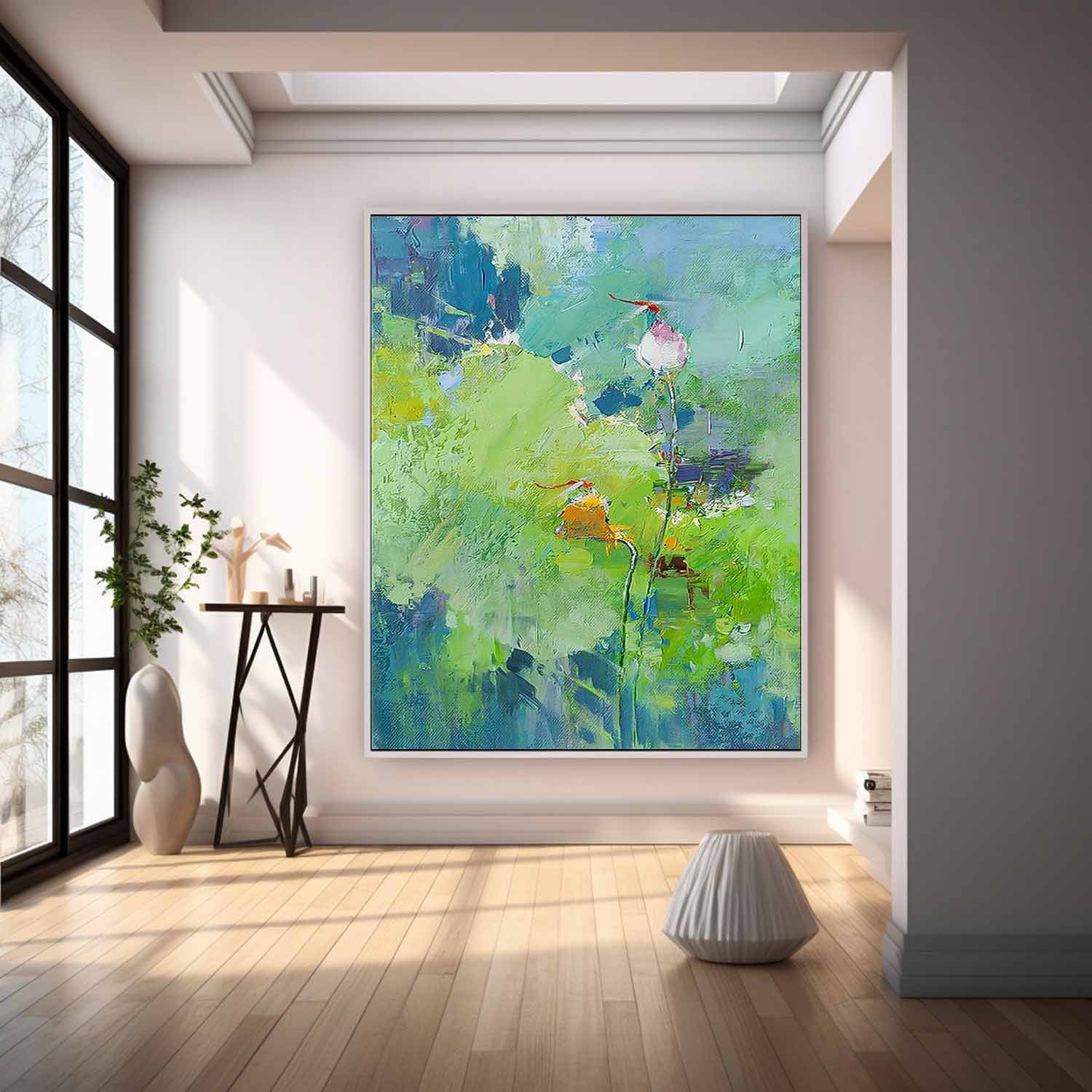 Large Bud Floral Textured Abstract Acrylic Wall Art Impressionism Abstract Dragonfly Painting Framed For Sale