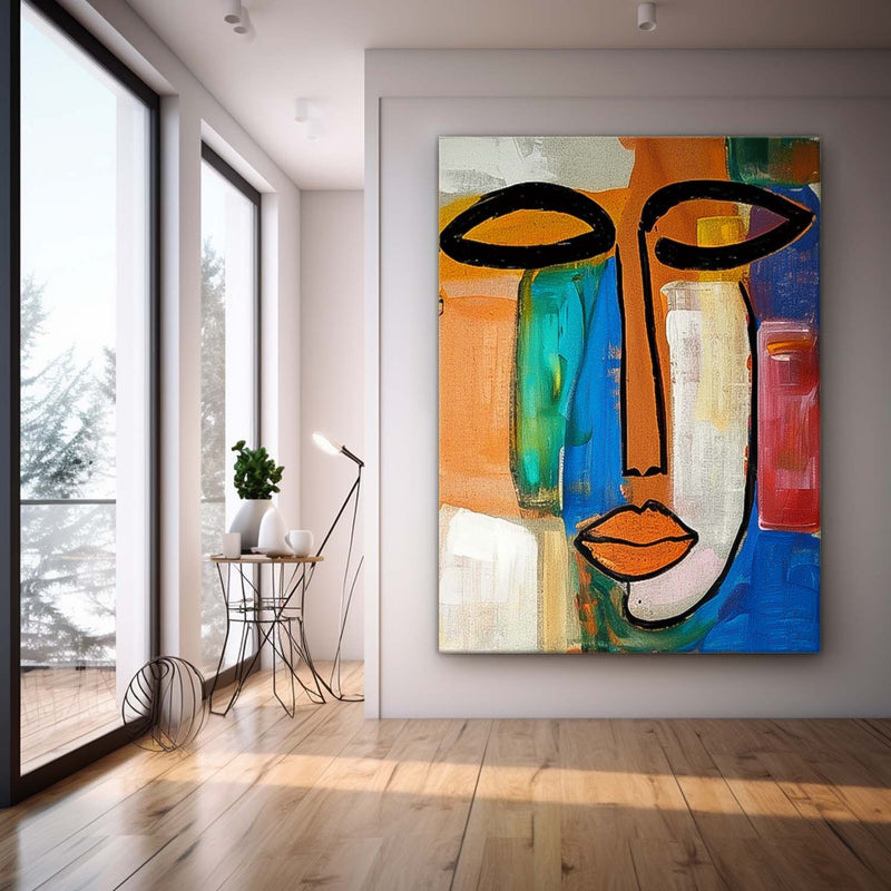 Original Colourful Bold Bright Artwork Expressive Abstract Faces Painting Modern Design New Art Wall Hanging