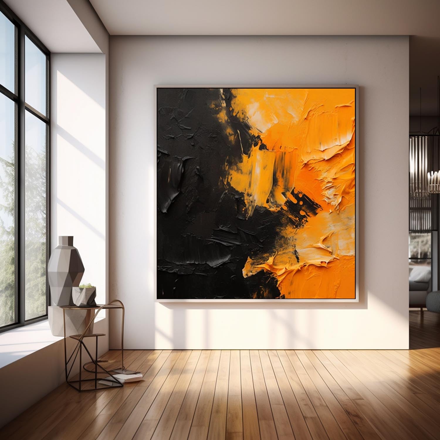 Yellow And Black Large Texture Abstract Wall Art Contemporary Abstract Oil Painting Canvas Framed Home Decor