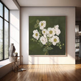 Large Abstract Daisy Flowers Paintings Square Contemporary Flower Paintings Wall Art Green Artwork