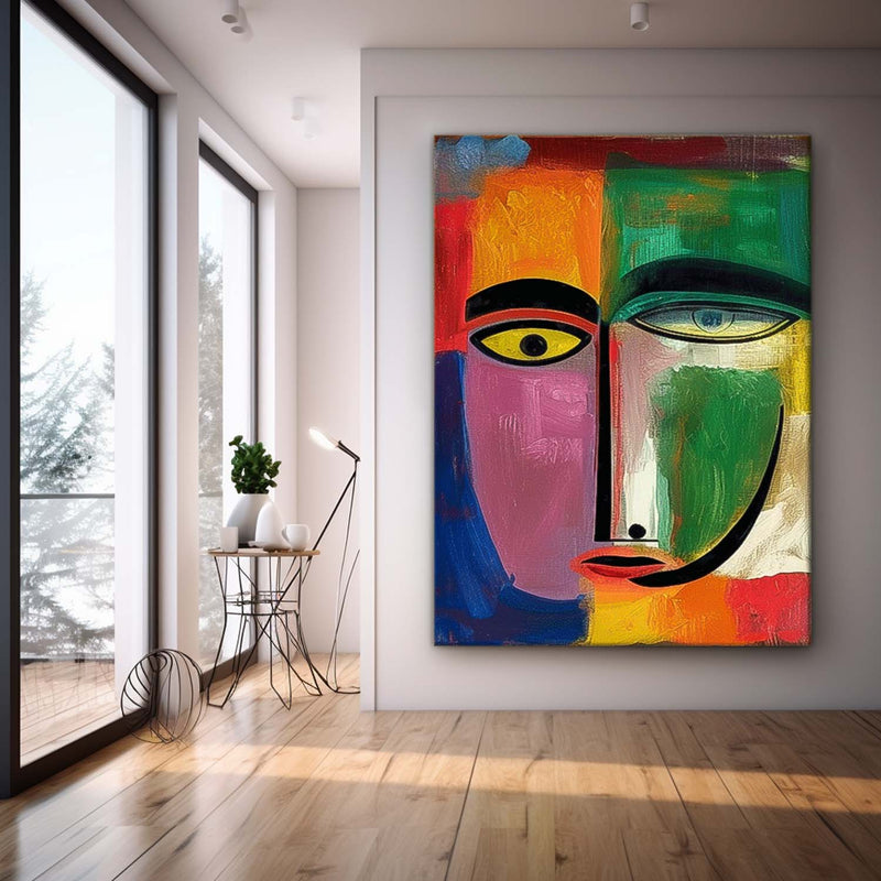 Expressive Abstract Faces Painting Original Colourful Bold Bright Artwork Modern Design New Art Wall Hanging