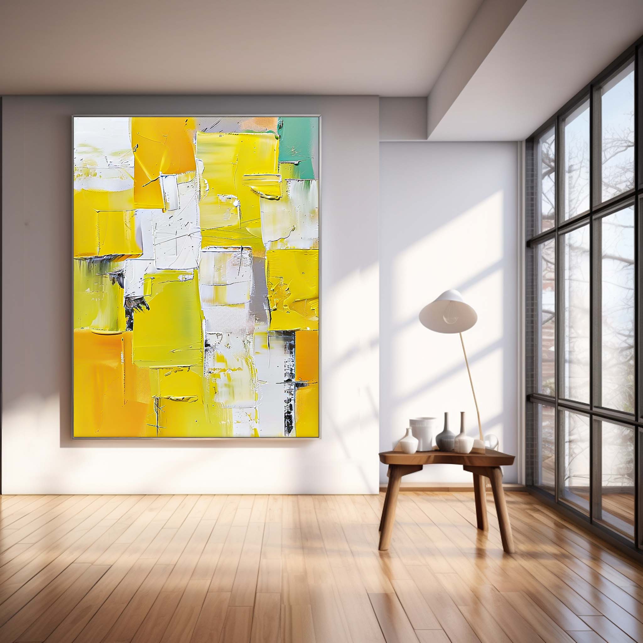 Vibrant Yellow Thick Texture Large Art Modern Abstract Artwork Original Oil Painting On Canvas For Living Room