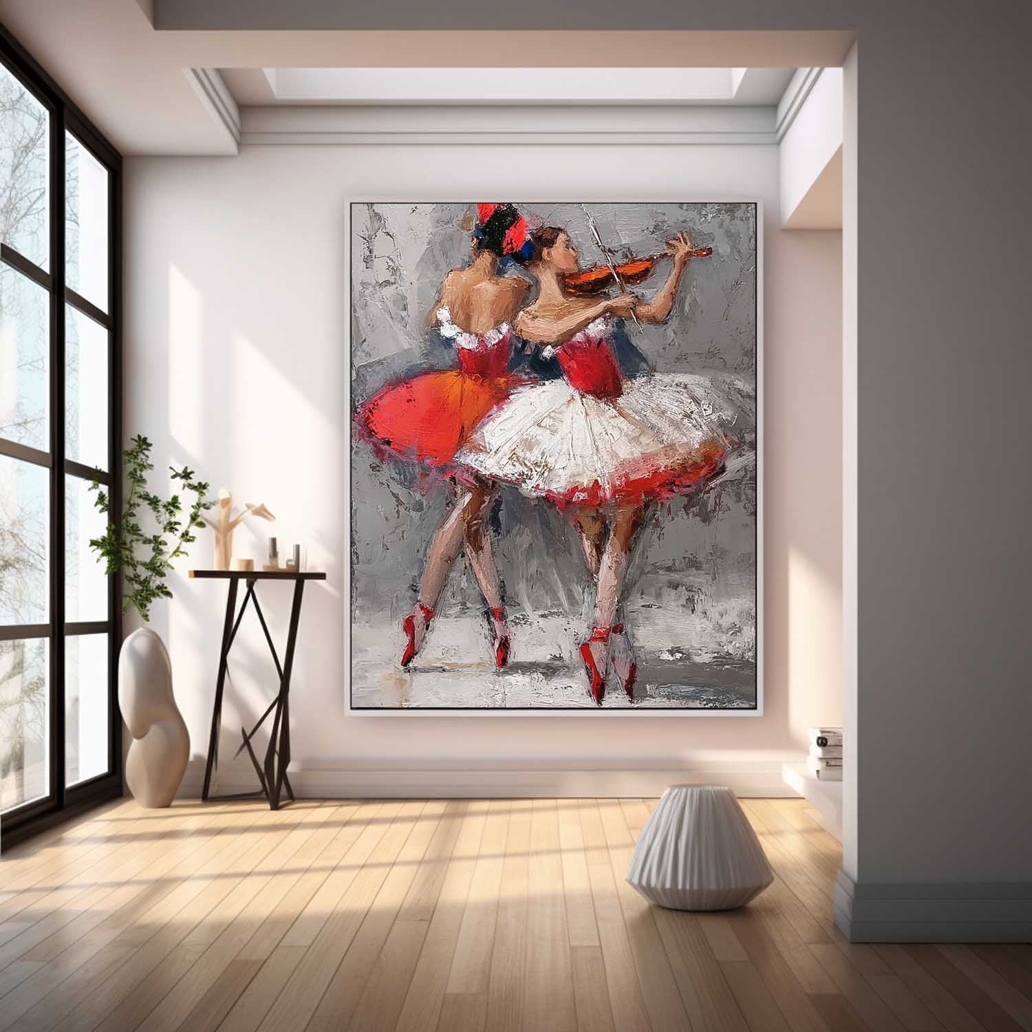 Original Sisters Acrylic Painting Canvas Abstract Lady Wall Art Framed Large Ballet Girl Artwork