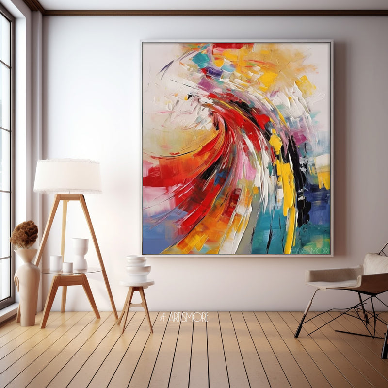 Large Texture Colorful Wall Art Framed Bright Modern Abstract Canvas Painting Painting For Living Room
