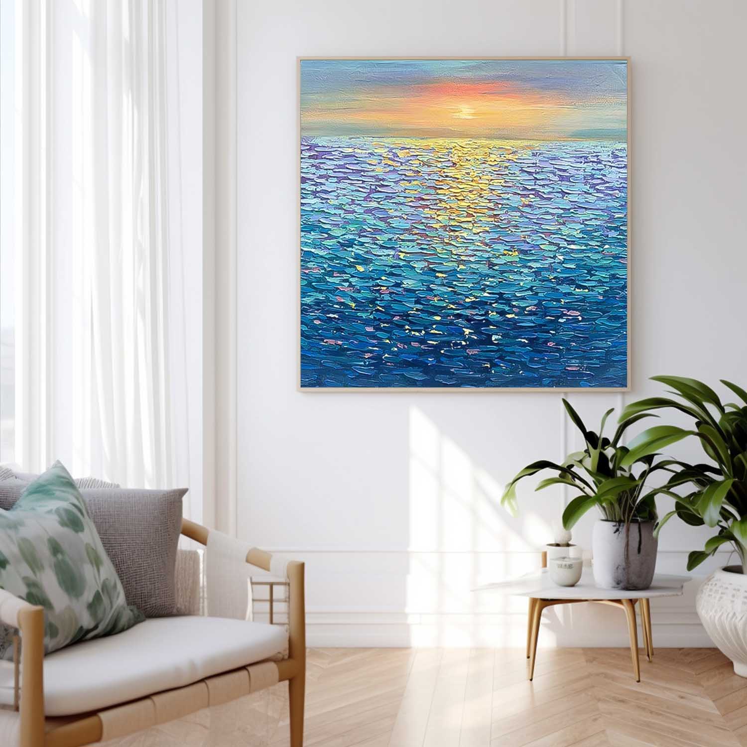 Large Blue Sea Surface Wall Art Modern Oil Painting Abstract Sunset Texture Acrylic Painting Home Decoration
