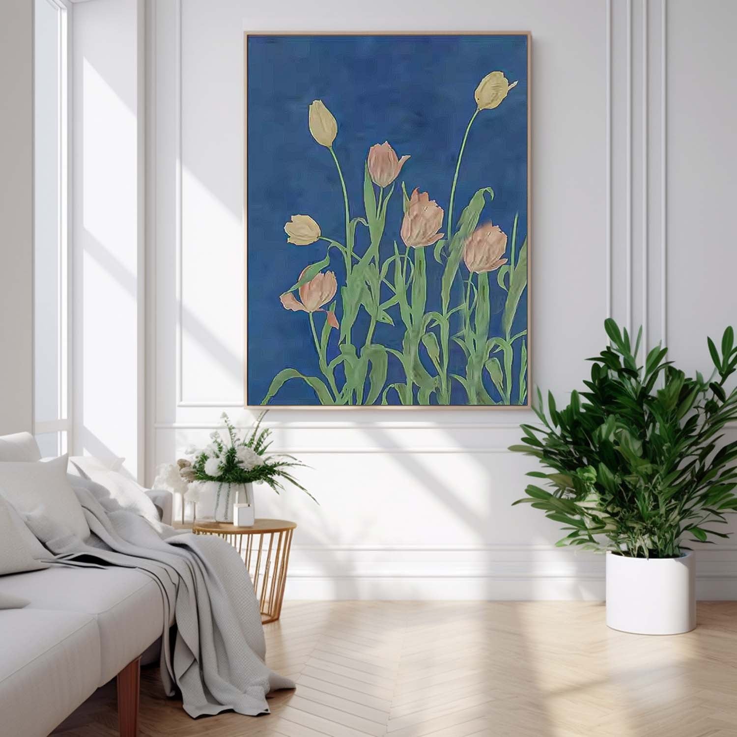 Colorful Tulip Flower Oil Painting on Canvas Big Original Flowers Artwork Framed contemporary Wall Art