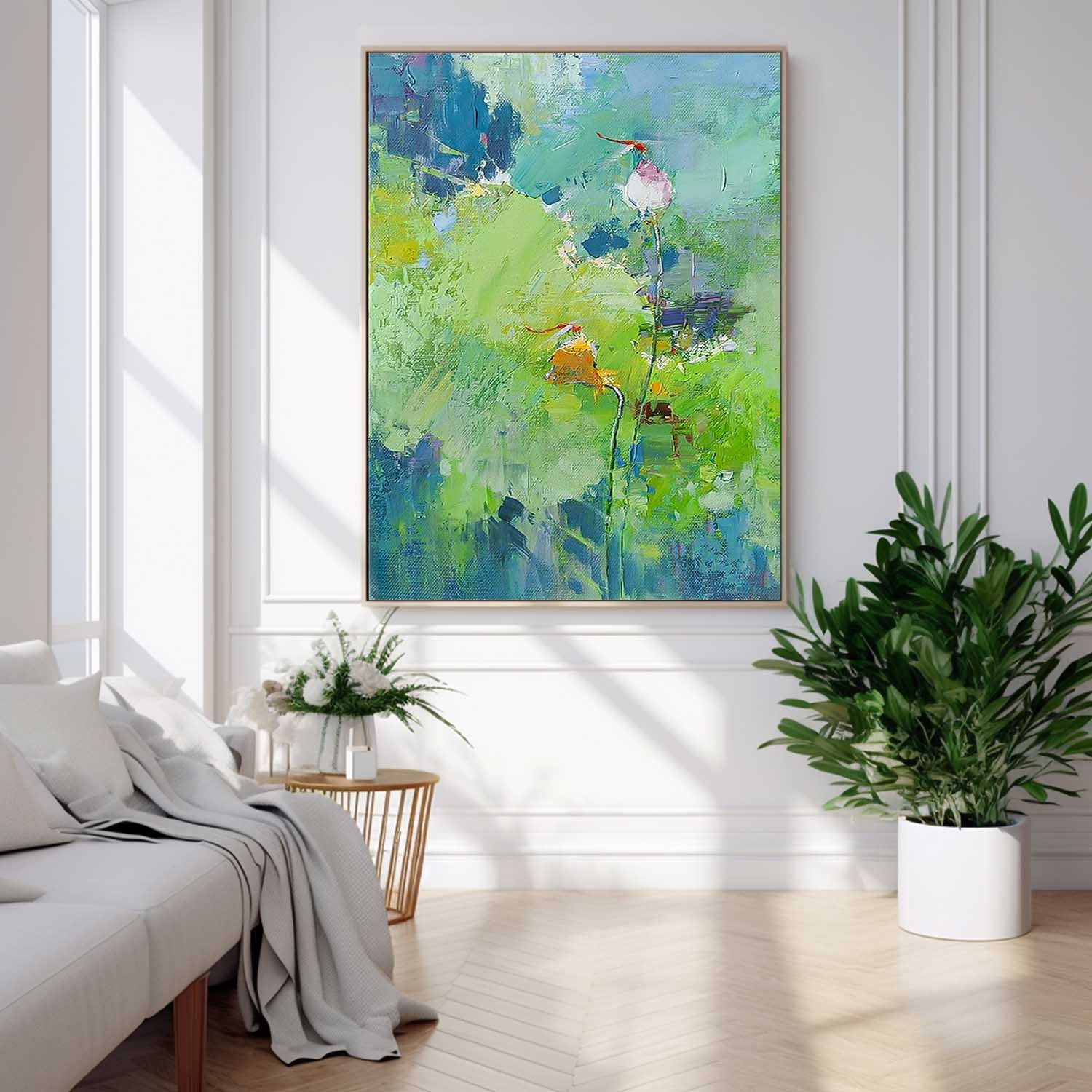 Large Bud Floral Textured Abstract Acrylic Wall Art Impressionism Abstract Dragonfly Painting Framed For Sale