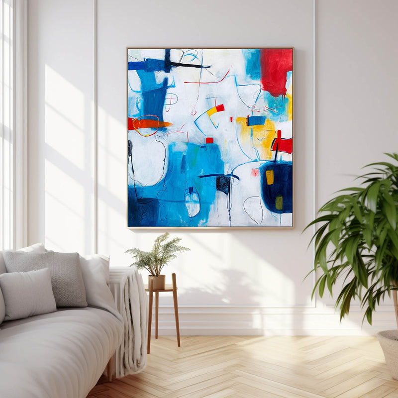 Tiny Graffiti Canvas Painting Original Wall Art Contemporary New Blue Abstract Painting  Home Decor