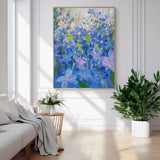 Modern Blue Purple Flower Wall Art Abstract Acrylic Painting On Canvas Large Enchanting Floral Artwork