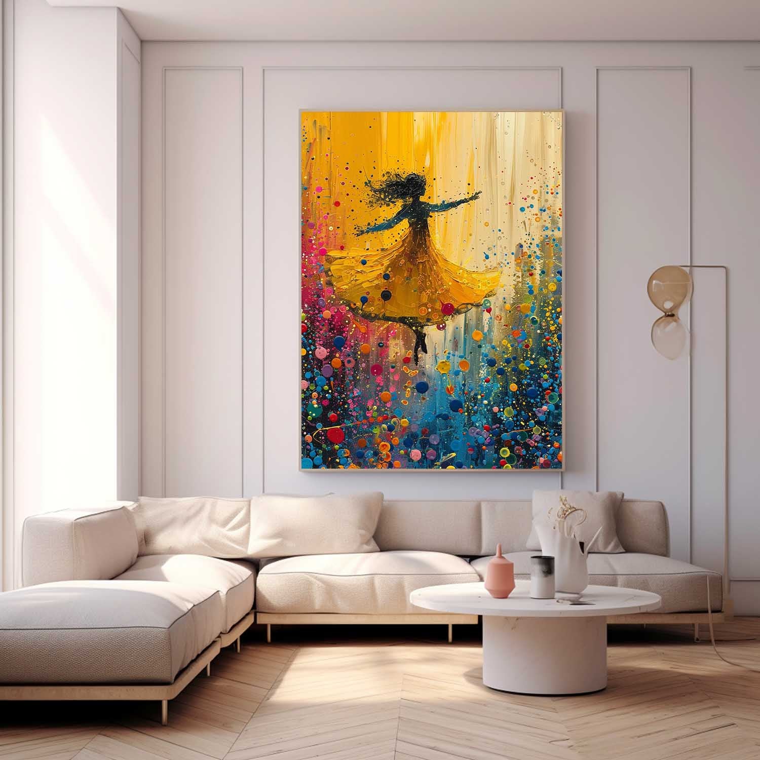 Gorgeous Original Modern Ballet Girl Wall Art Colorful Artwork Big Multicolor Girl Daning Painting Framed