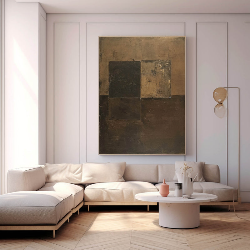 Brown Modern Minimalist  Wall Art Large Original Abstract Oil Painting On Canvas For Living Room