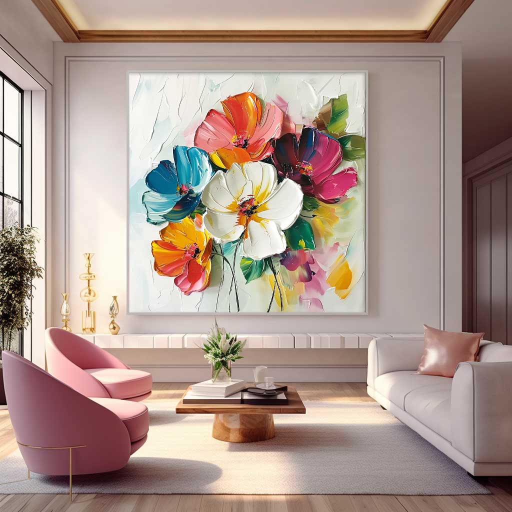 Lovely Colorful Original Flowers Abstract Wall Art Thick Texture Acrylic Painting Modern Floral Oil Painting Canvas