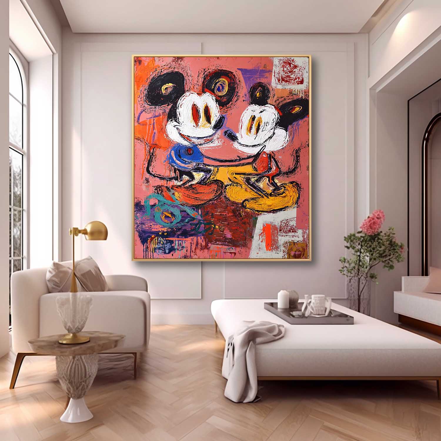 Large Graffiti Cartoon Figure Wall Art Abstract Mickey Painting Canvas Pink Original Features Artwork