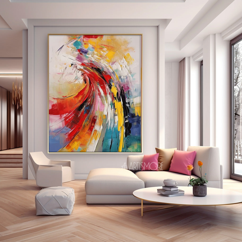 Large Texture Colorful Wall Art Framed Bright Modern Abstract Canvas Painting Painting For Living Room