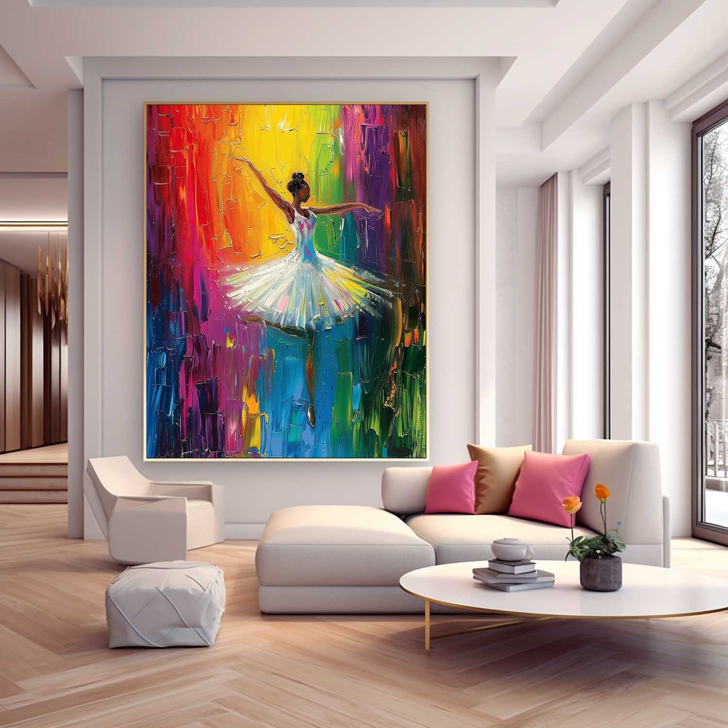 Colorful Artwork Original Modern Ballet Girl Wall Art Big Multicolor Girl Daning Painting Framed Gift