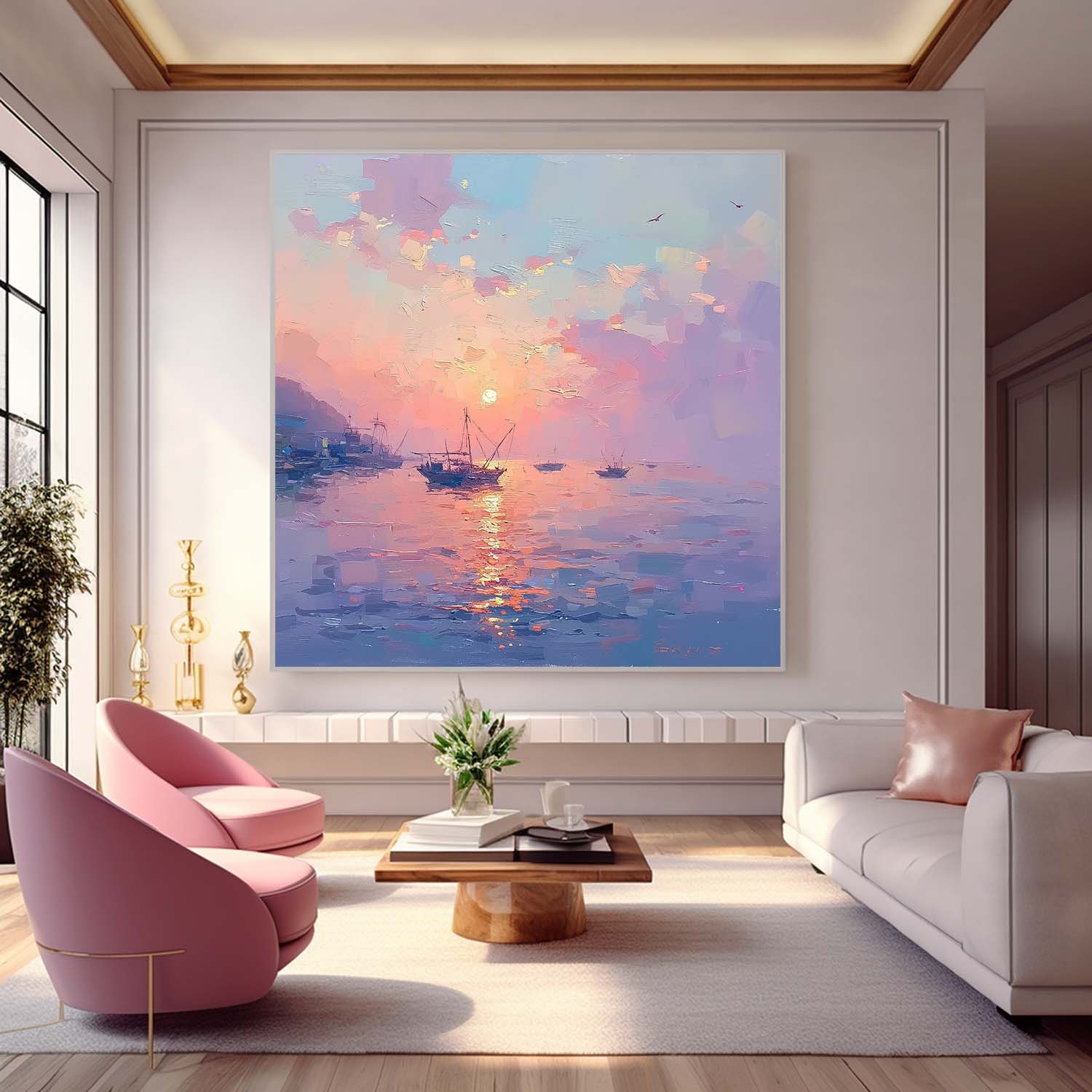 Modern Highest Quality Oil Painting Large Sunset At Sea Wall Art Abstract Texture Acrylic Painting For Living room