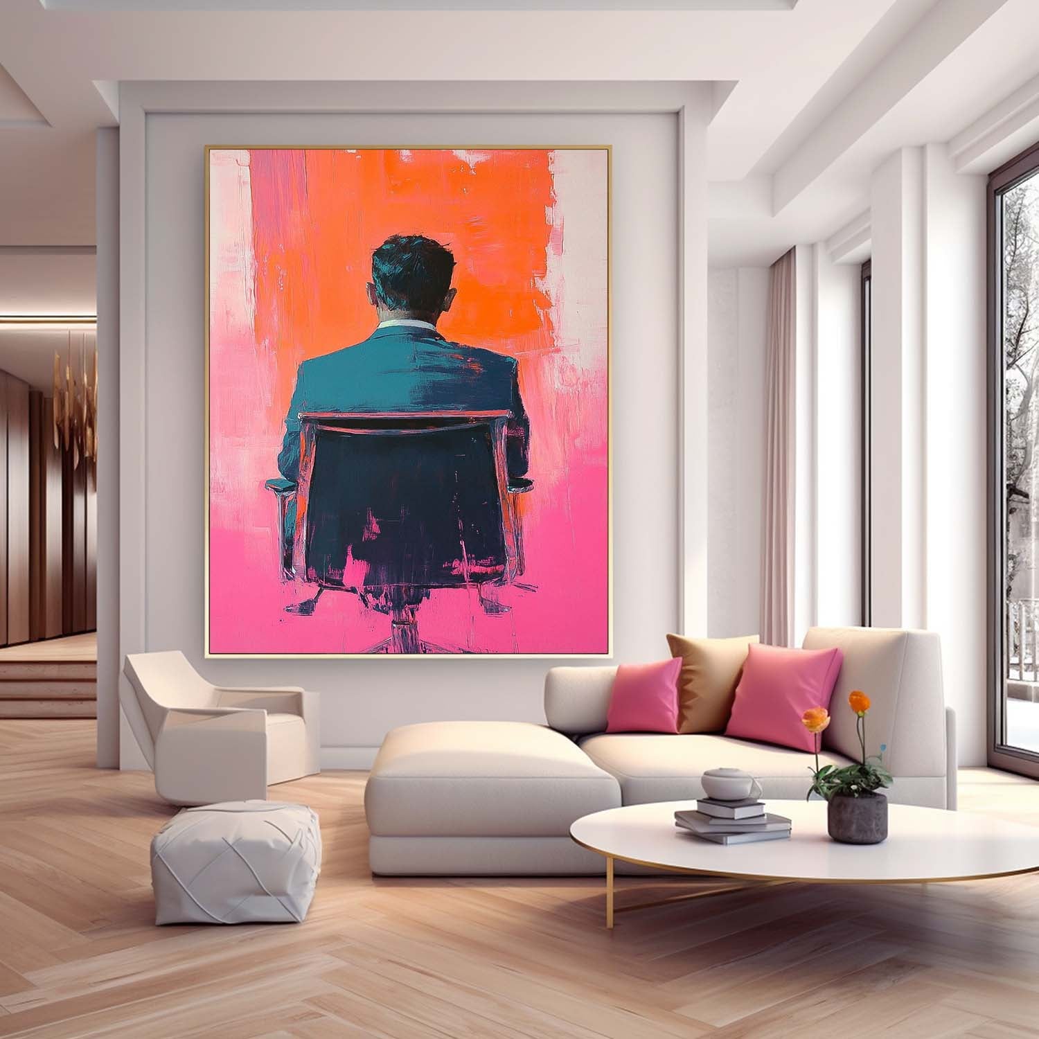 Abstract Doodle Artwork Large Man Painting Abstract Painting Original Male Back Wall Art Framed