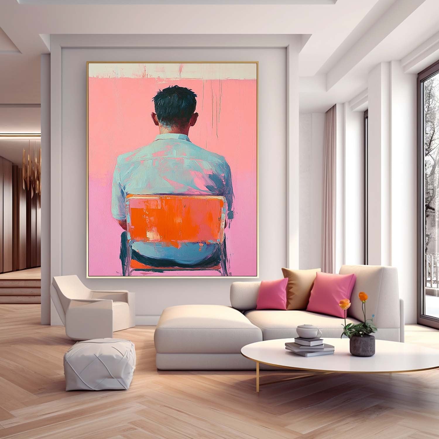 Original Male Back Wall Art Abstract Doodle Artwork Large Man Painting Abstract Painting Framed