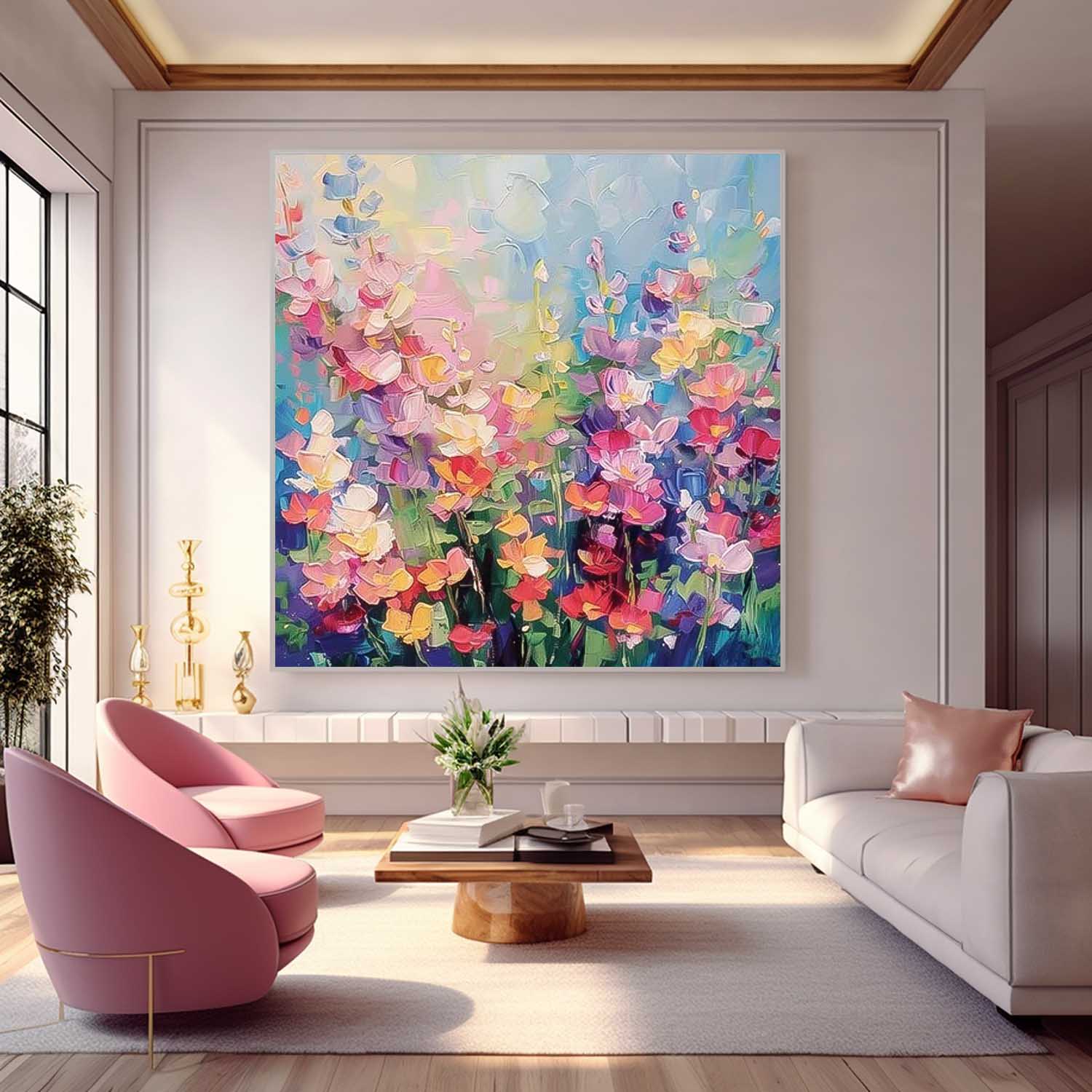 Large Abstract Flowers Paintings Square Contemporary Flower Paintings Wall Art Beautiful Colors Artwork