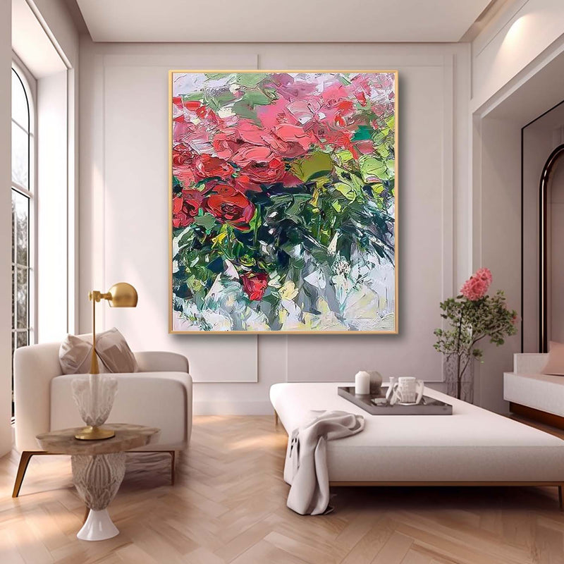 Contemporary Red Rose Wall Art Abstract Acrylic Painting On Canvas Large Rose Artwork On Sale