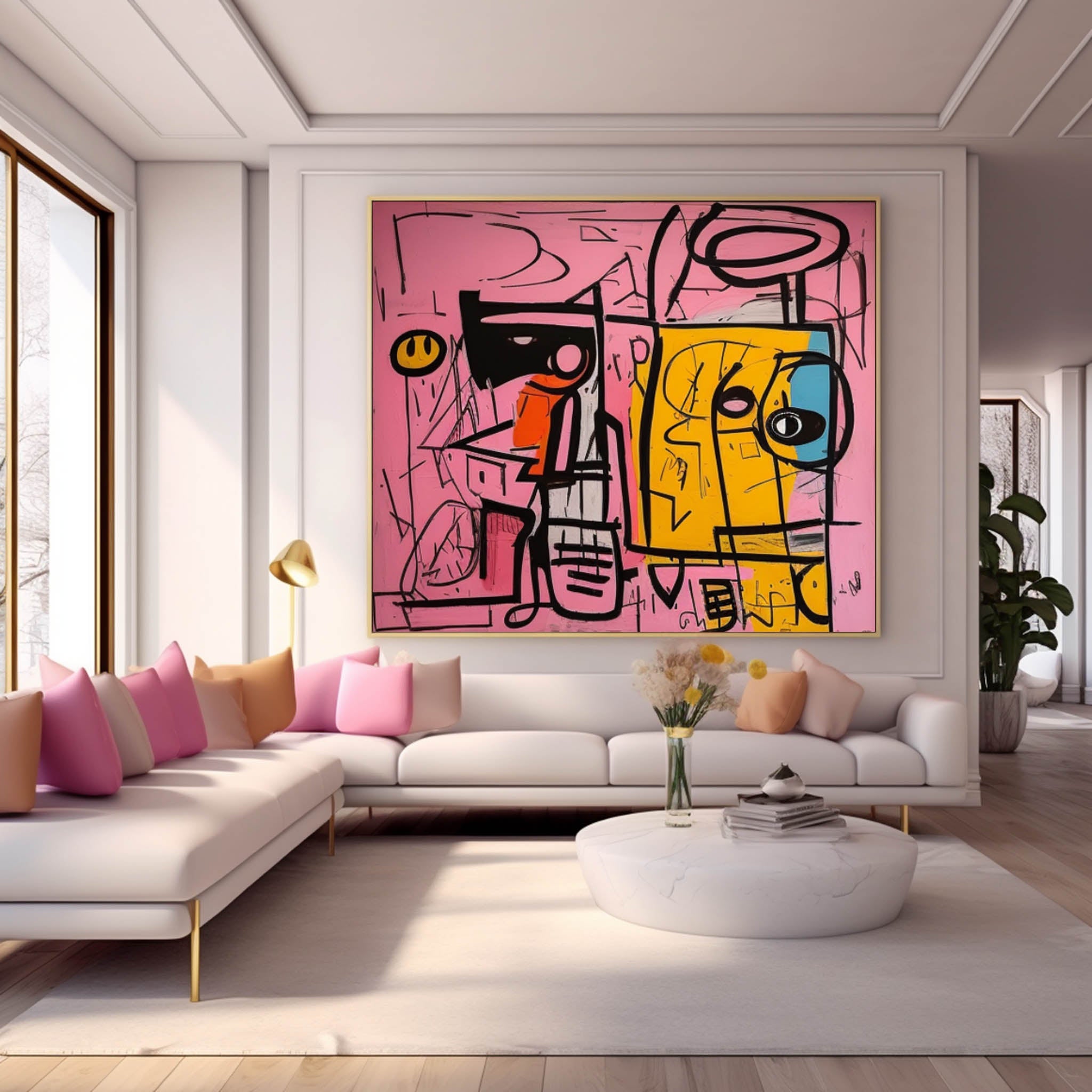 Large interesting Abstract Oil Painting Original Graffiti Wall Art Vibrant Pink Buy Abstract Paintings Online For Living Room