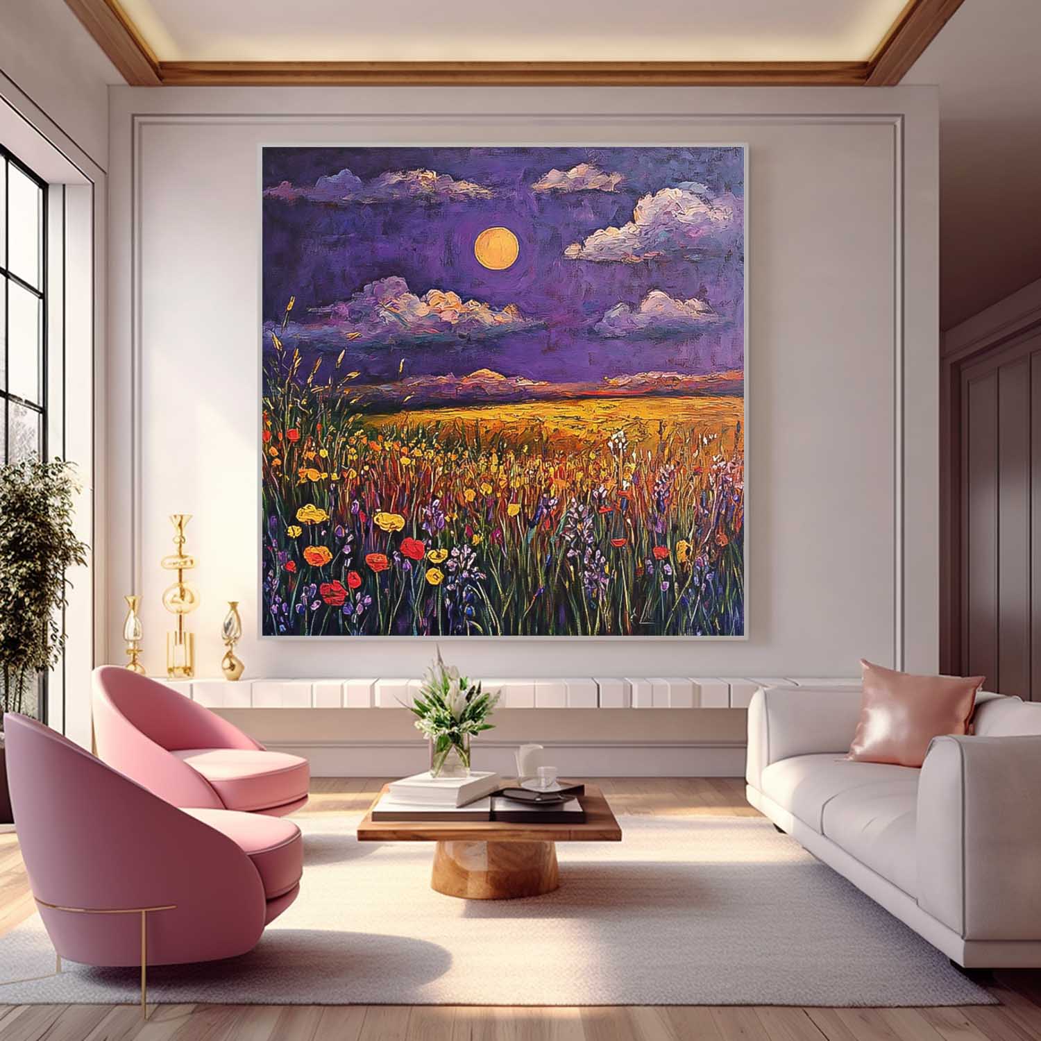 Abstract Purple Scenery Painting Original Landscape Oil Painting Large Spring Wall Art Living Room Decor