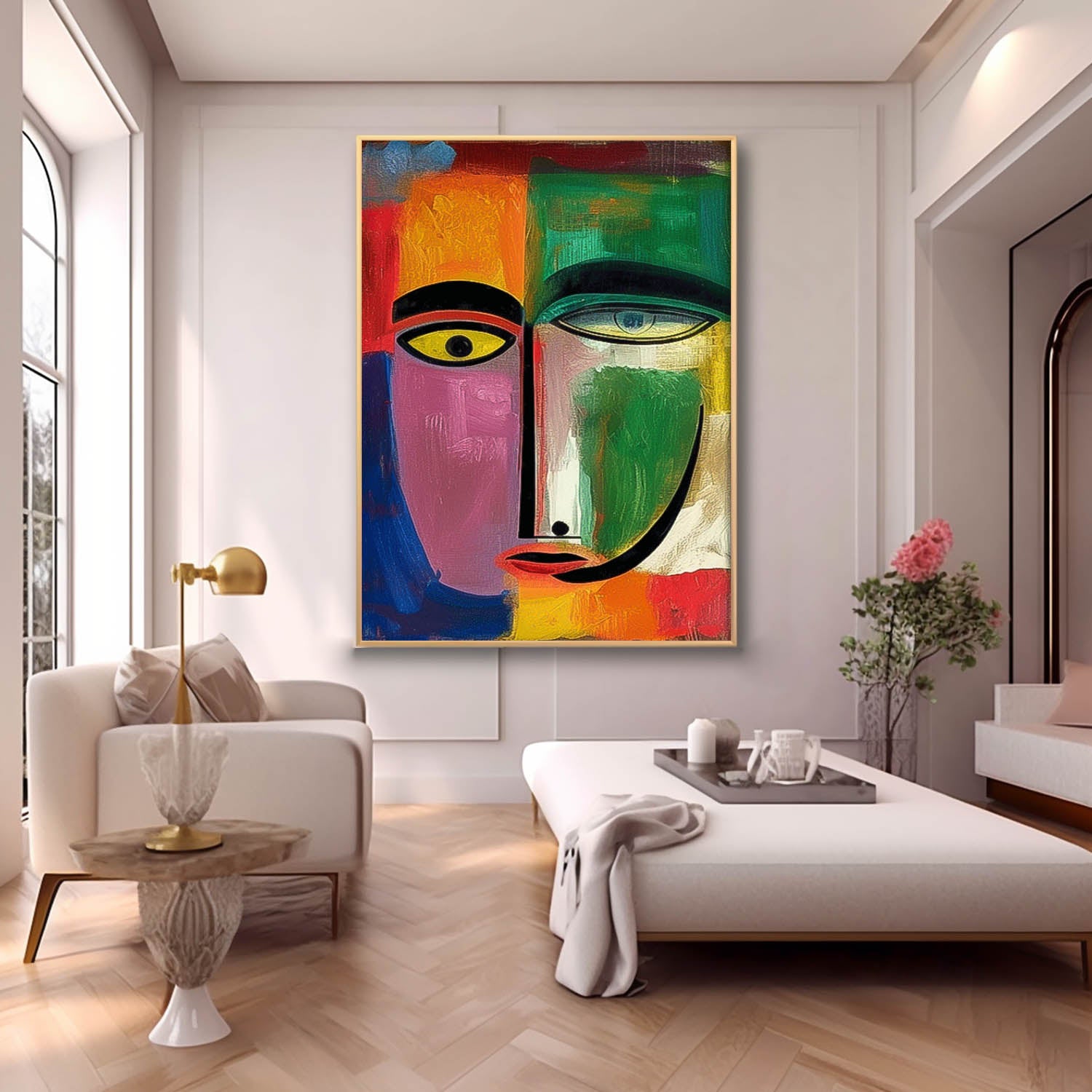 Expressive Abstract Faces Painting Original Colourful Bold Bright Artwork Modern Design New Art Wall Hanging