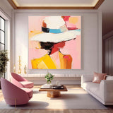 Vibrant Colors Texture Portrait Large Girl In A Hat Wall Art Original Beautiful Face Figurative Painting Canvas
