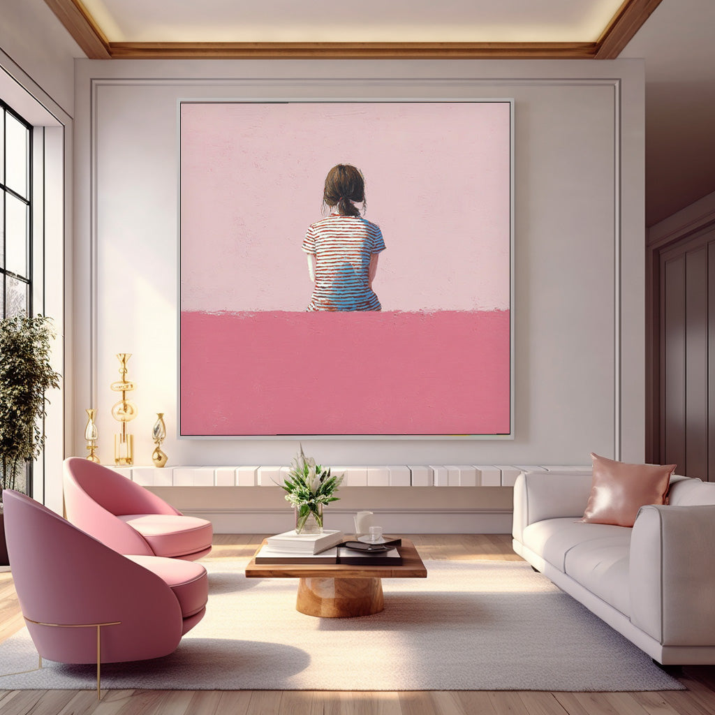 Abstract Warm atmosphere Art Minimalist Girl View Of Back Painting Pink Wall Art For Living Room