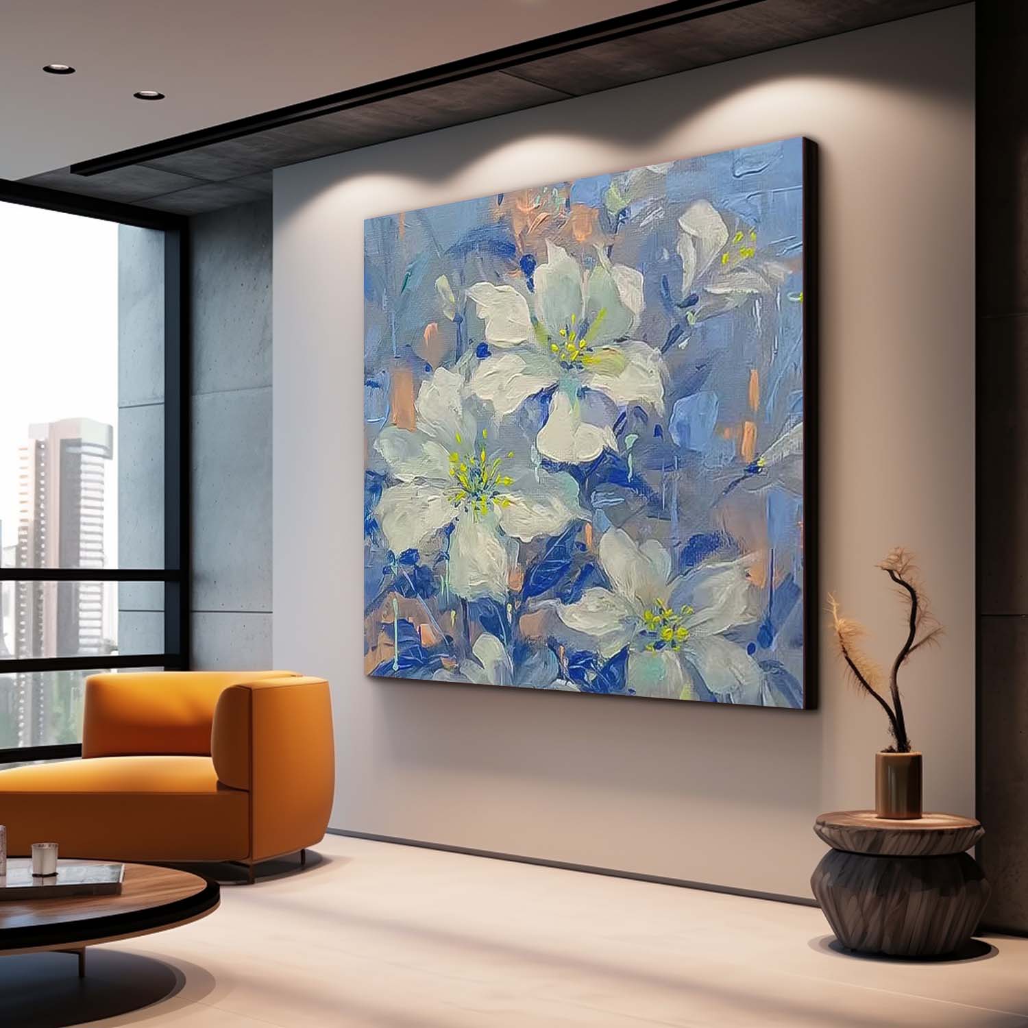 Square Original Flower Wall Art Large Lily Floral Acrylic Painting Modern Floral Oil Painting On Canvas