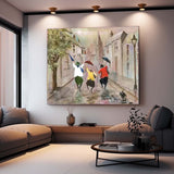 Large Woman Walking In The Rain Wall Art Abstract Oil Painting Original Medieval style Artwork For Living Room