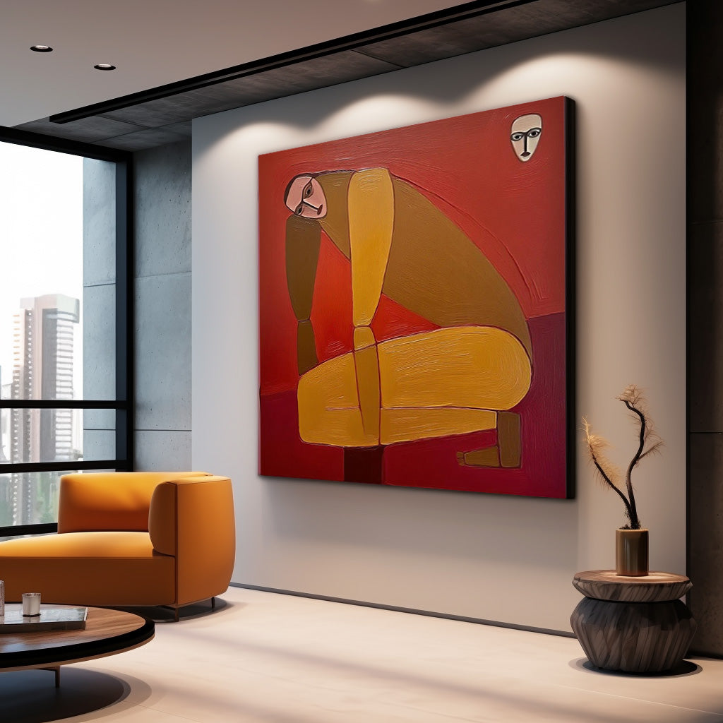 Original Warm Color Textured People Painting Canvas Large Abstract Portrait Wall Art Home Decor