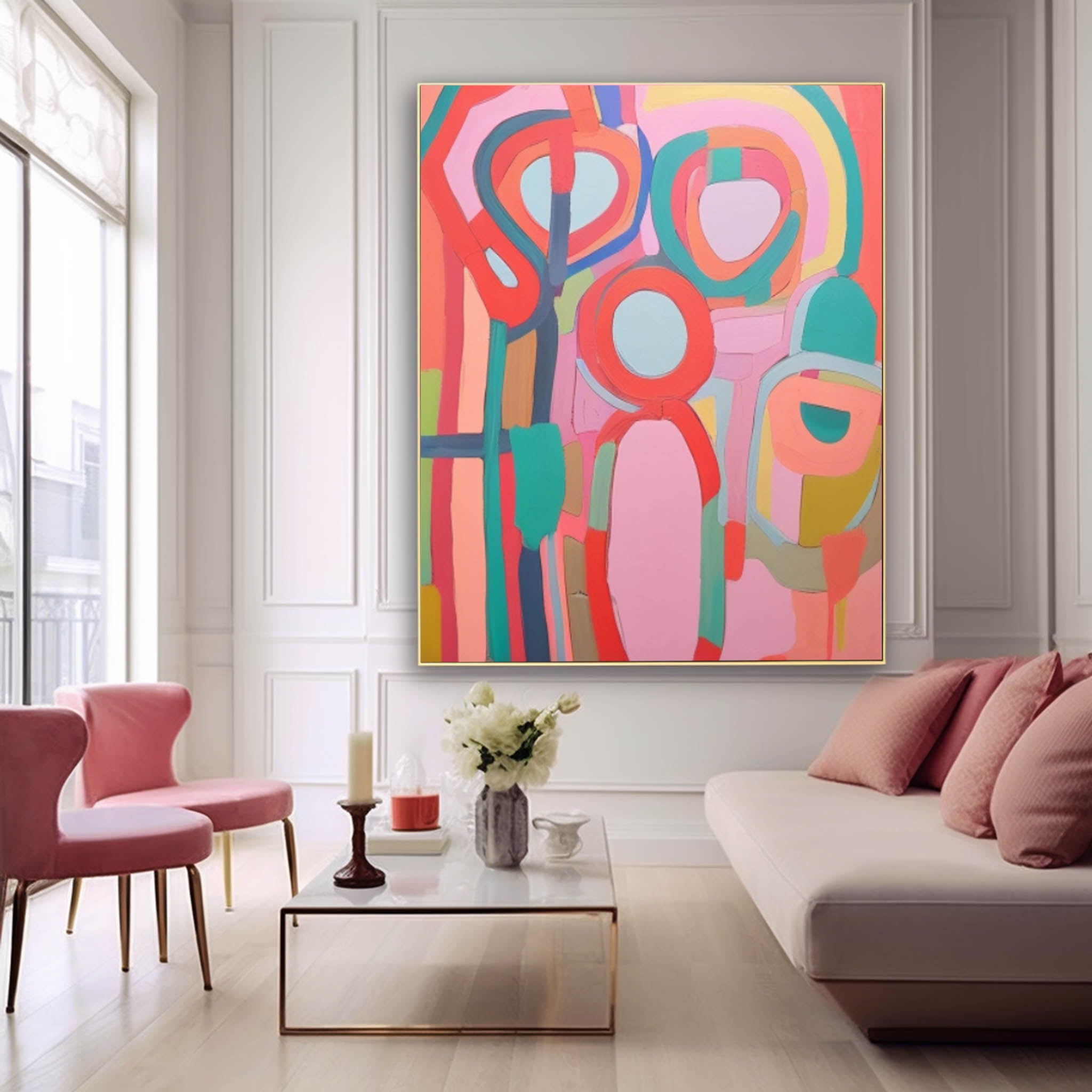 Extra Large Canvas Art Pink Original Abstract Oil Painting Modern Wall Art For Living Room