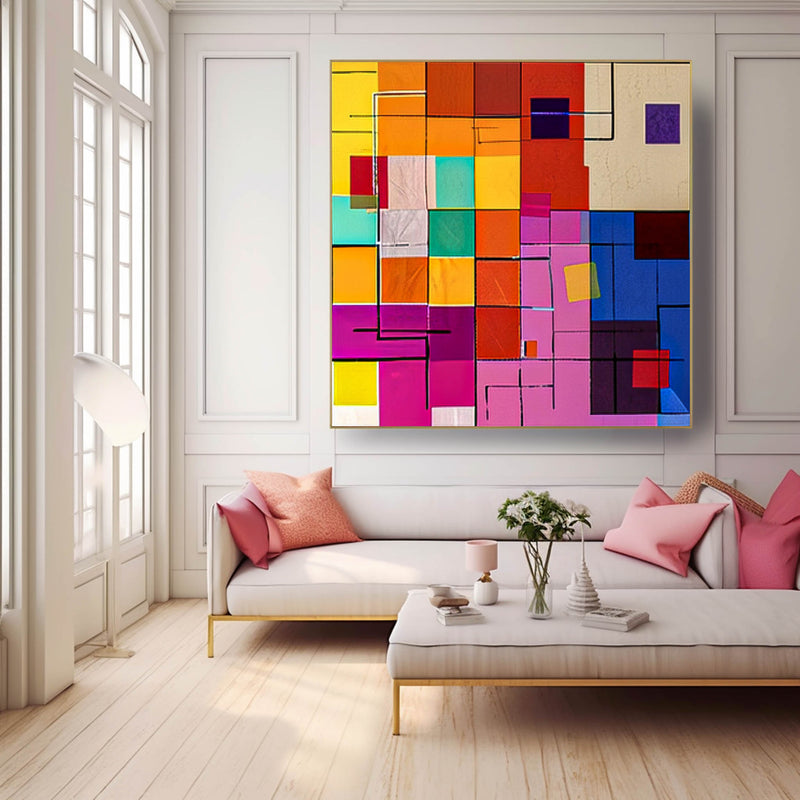 Geometry Square Wall Art Original Abstract Painting For Sale Colorful Painting Canvas For Living Room