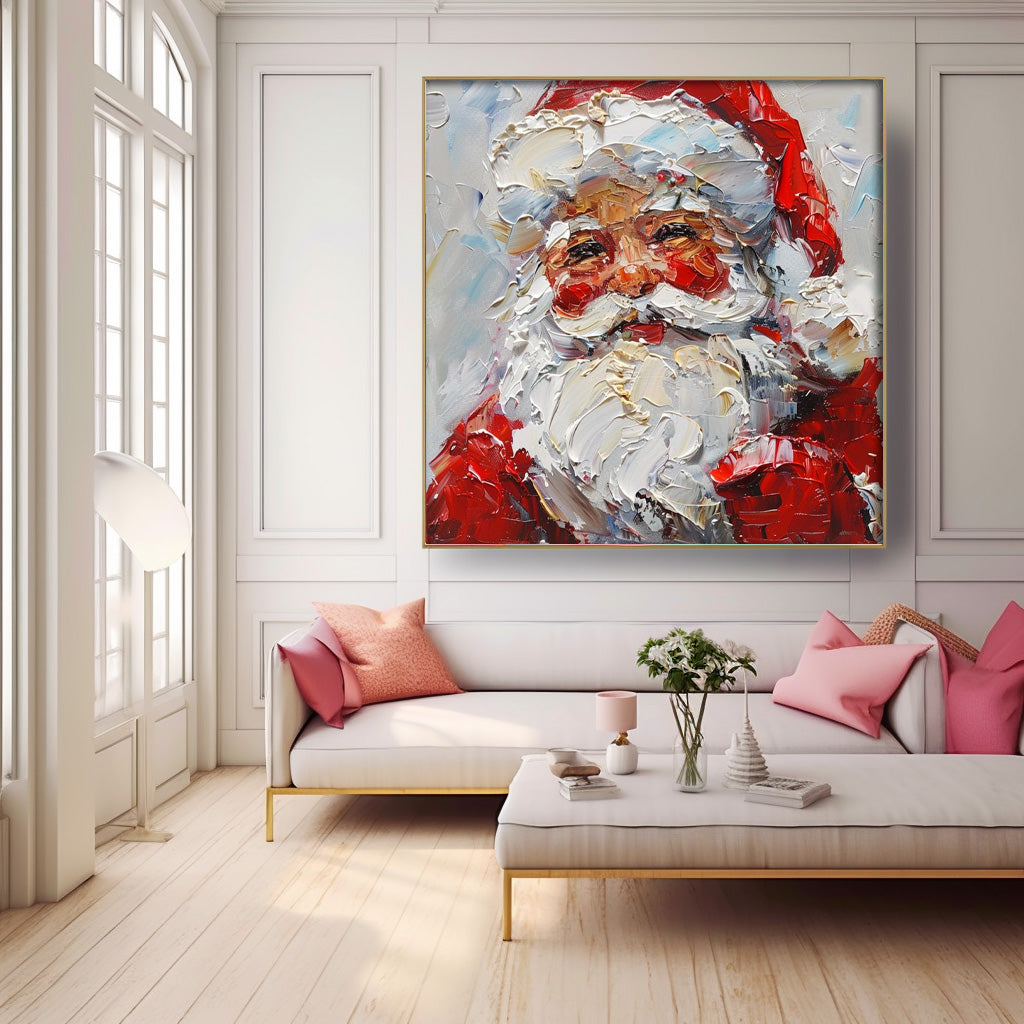 Square Christmas Wall Art Vintage Santa Claus Painting Rustic Classic Santa Xmas Holiday Decor Winter Santa