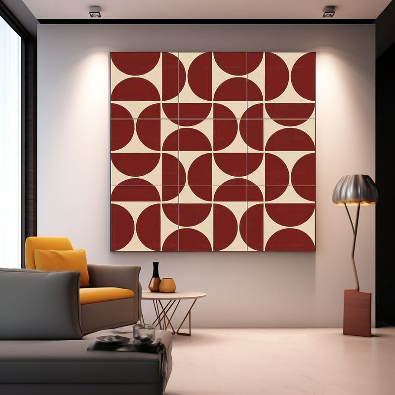 Red Geometry Modern Minimalist Canvas Acrylic Painting Large Regular Semicircle Abstract Artwork