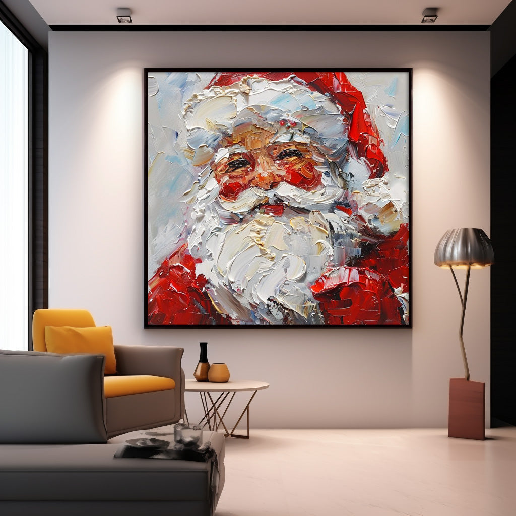Square Christmas Wall Art Vintage Santa Claus Painting Rustic Classic Santa Xmas Holiday Decor Winter Santa