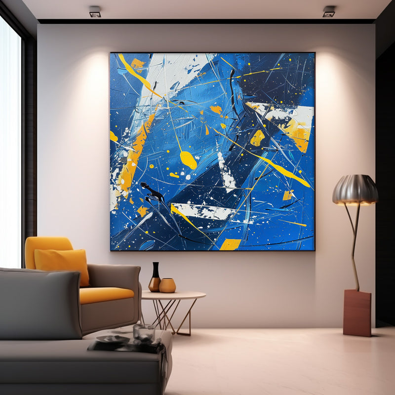 Warm Blue Square Graffiti Acrylic Painting Canvas Great scraper Abstract Art Original Painting Home Decor
