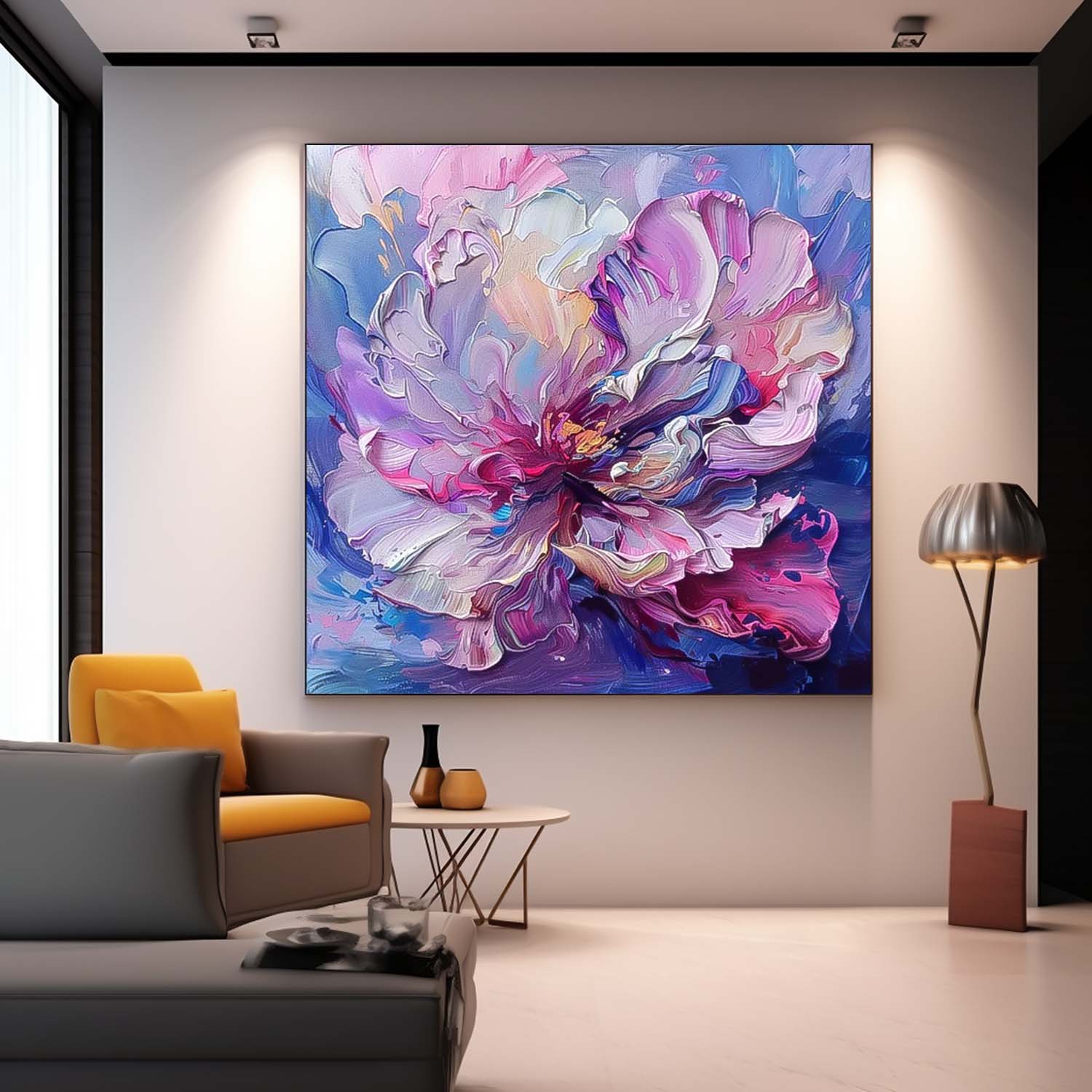 Purple Floral Acrylic Painting Cute Flowers Oil Painting On Canvas Contemporary Bohemian Decor Art For Sale