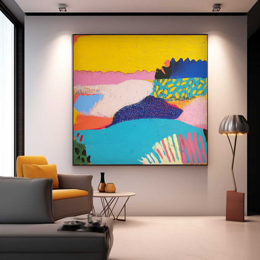 Original Landscape Painting Square Contemporary Art Acrylic painting Abstract Graffiti Wall Art Decor