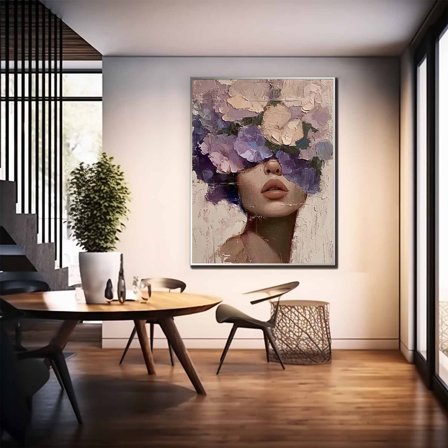 Beautiful Flower Woman Painting Texture Flower Girl Canvas Art Large Contemporary Figurative Art