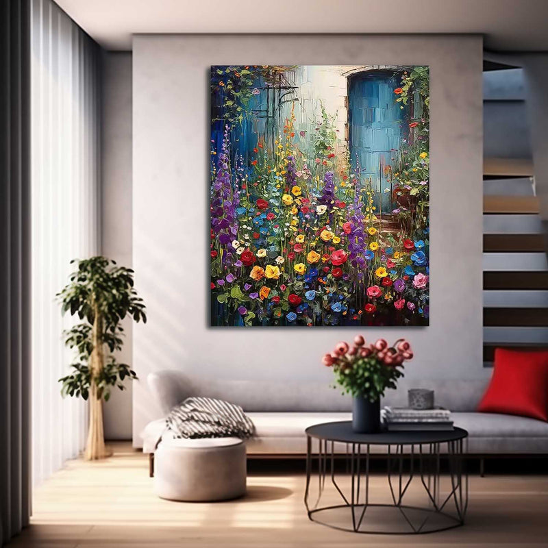 Contemporary Colorful Flower Wall Art Abstract Acrylic Painting On Canvas Large Luxurious Floral Artwork