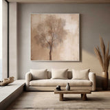 Abstract Ink Tree Art Beige Square Acrylic Painting Canvas Original Painting For Living Room