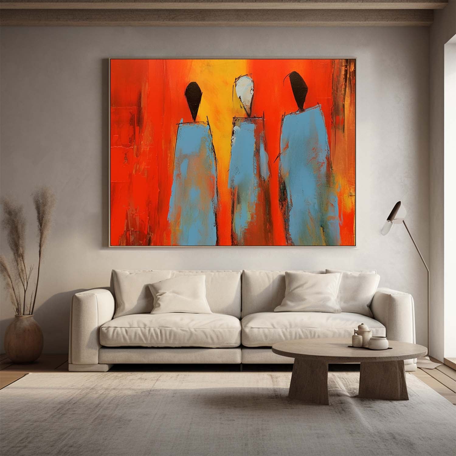 Large Bright Red Human Silhouette Wall Art Abstract Figure Oil Painting Original Human Artwork Home Decor