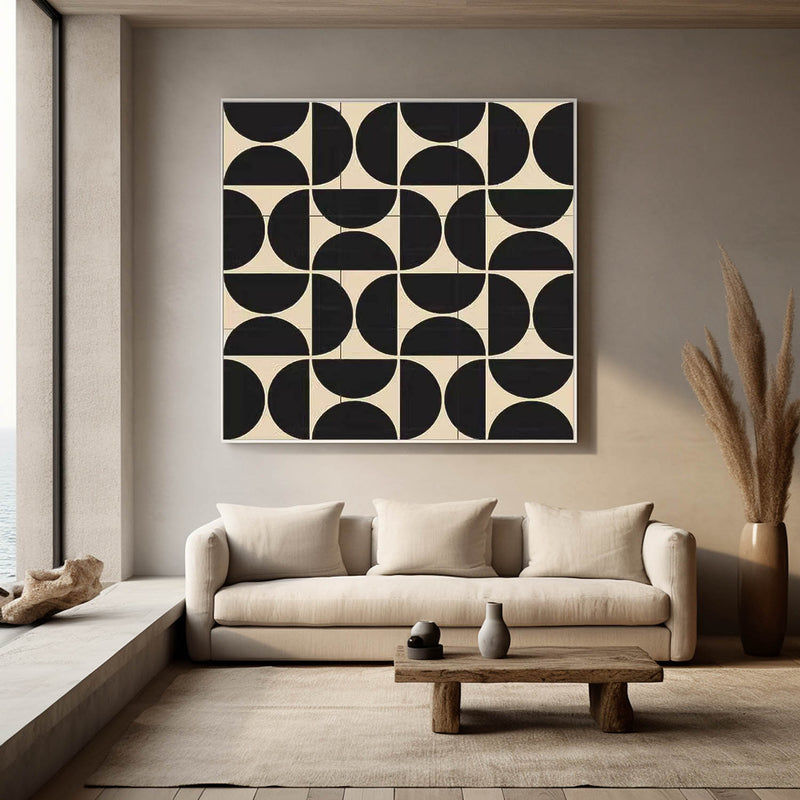 Black Geometry Modern Minimalist Canvas Acrylic Painting Large Regular Semicircle Abstract Artwork