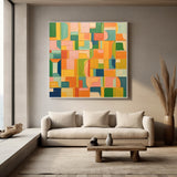 Square Abstract Geometry Oil Painting Bright Yellow Large Texture Canvas Original Modern Wall Art Home Decor