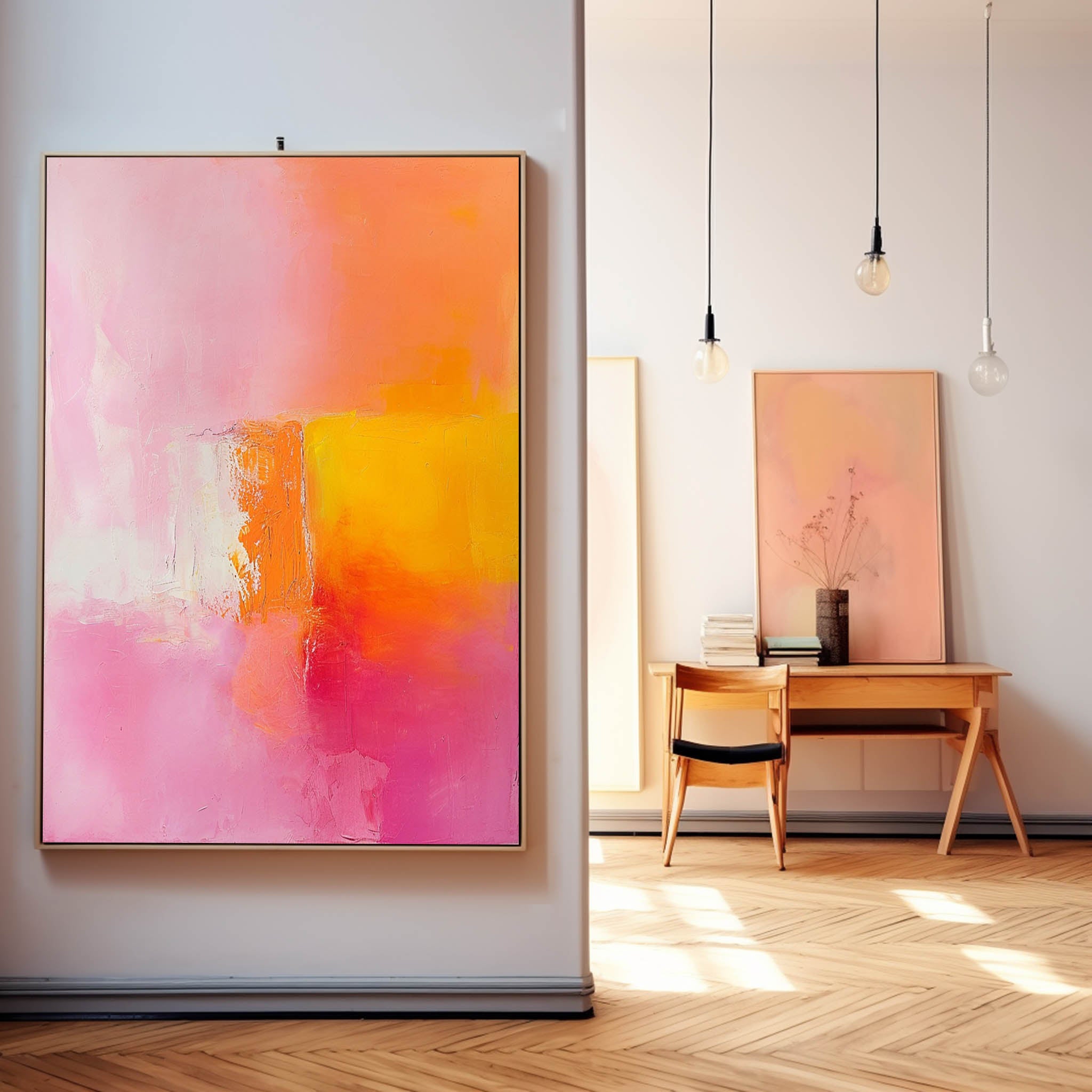Pink And Yellow Modern Quality Large Art Famous Abstract Artwork Original Oil Painting On Canvas Home Decor