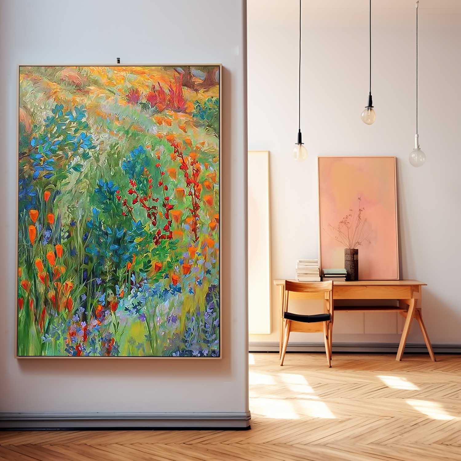 Impressionism Underbrush Wall Art Large Abstract Acrylic Painting Canvas Lush Blooms In Rich Hues For Elegant Home Decor