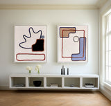 Set of 2 Large Abstract Square Original Minimalist Lines Oil Paintings On Canvas Modern Wall Art Home Decor